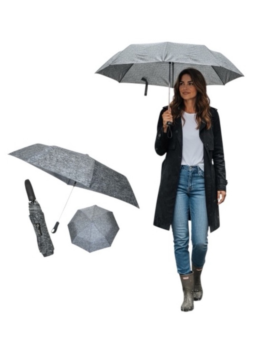 Misty Harbor Elegant Gray Automatic Open Umbrella